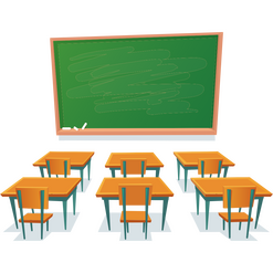 Growth plan workspace with six desks and a blackboard, representing expanding social media efforts and engagement for businesses.
